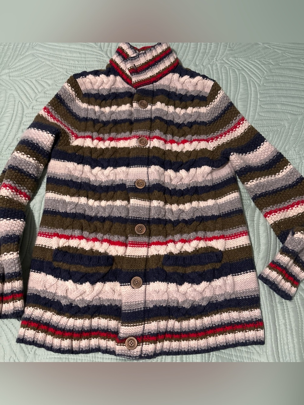 Vintage Lands End’s Women's Lamb’s Wool Cable Chunky Knit Fisherman Sweater S/M